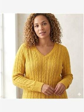 St. John's Bay Mustard Yellow Cable-Knit V-Neck Sweater